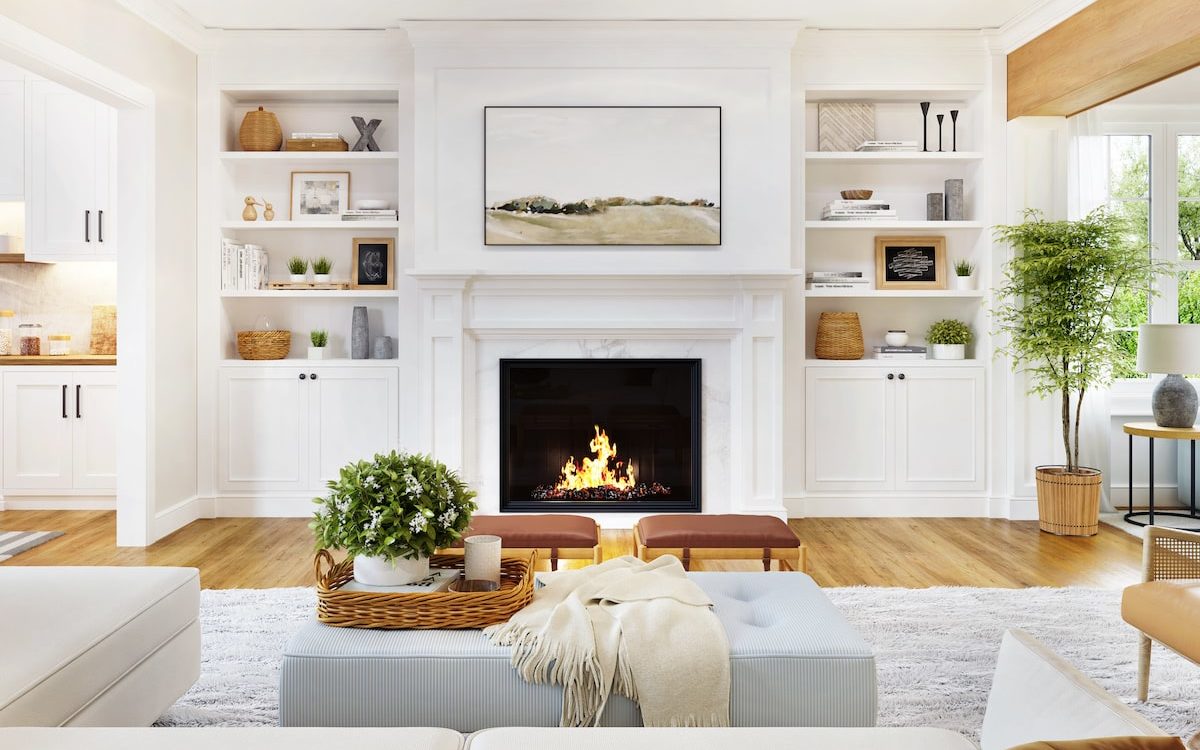 living room with cozy fireplace