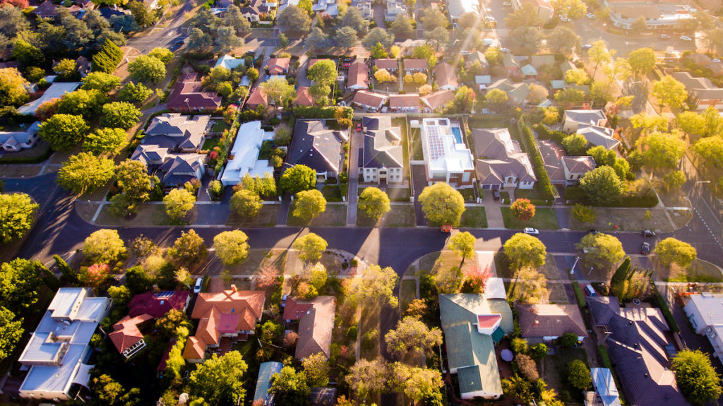 Aerial shot of a suburban neighborhood
