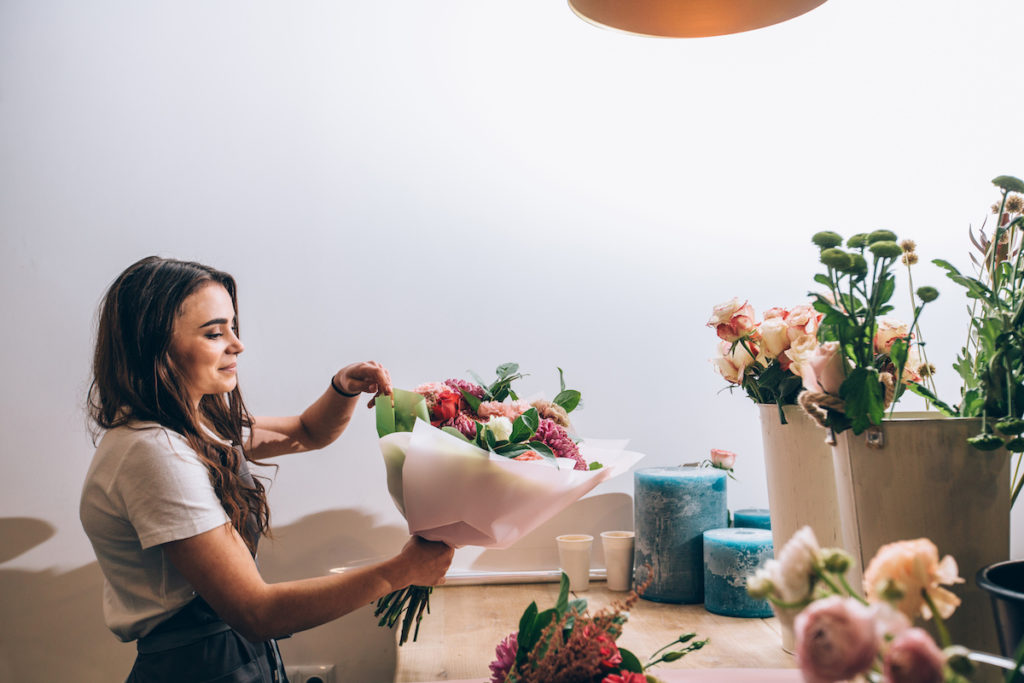 Florist preparing a bouquet