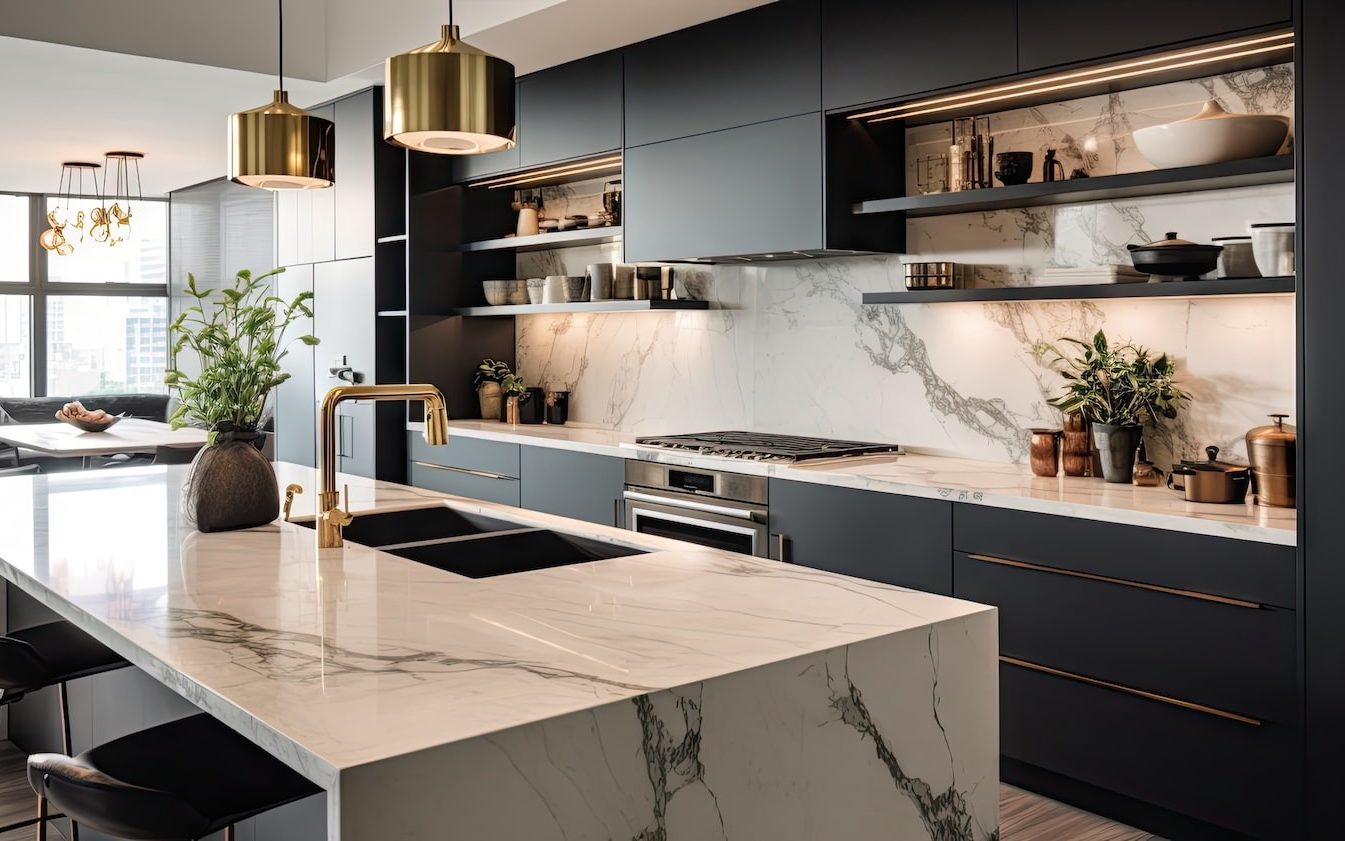 modern kitchen with warm lights
