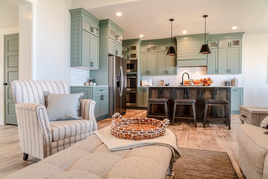 Living room and kitchen with open floorplan