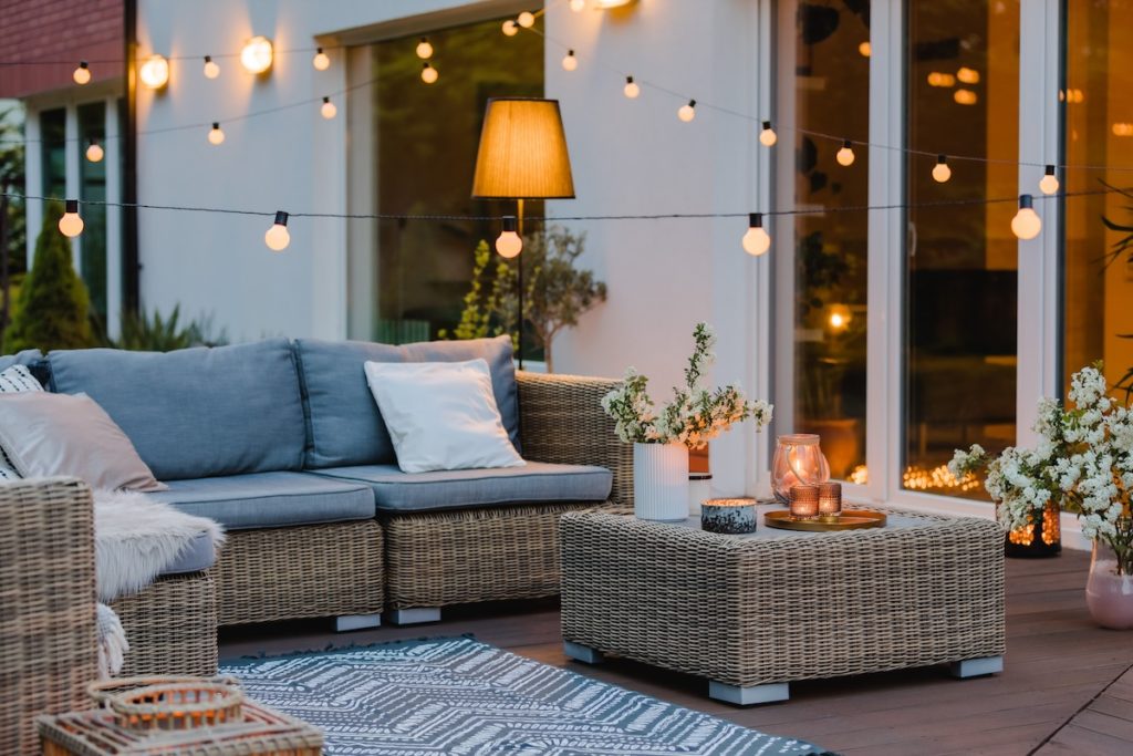 Home patio with wicker furniture