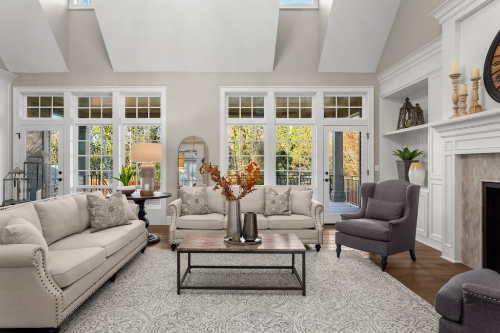 Beautiful living room in new traditional style luxury home.