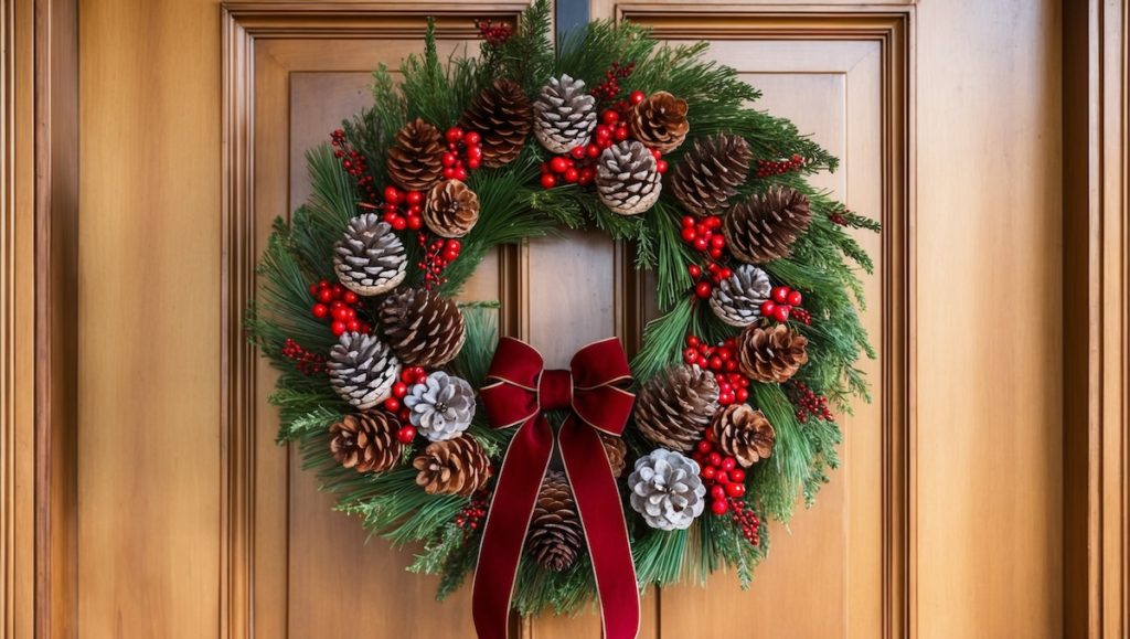 Holiday wreath on front door